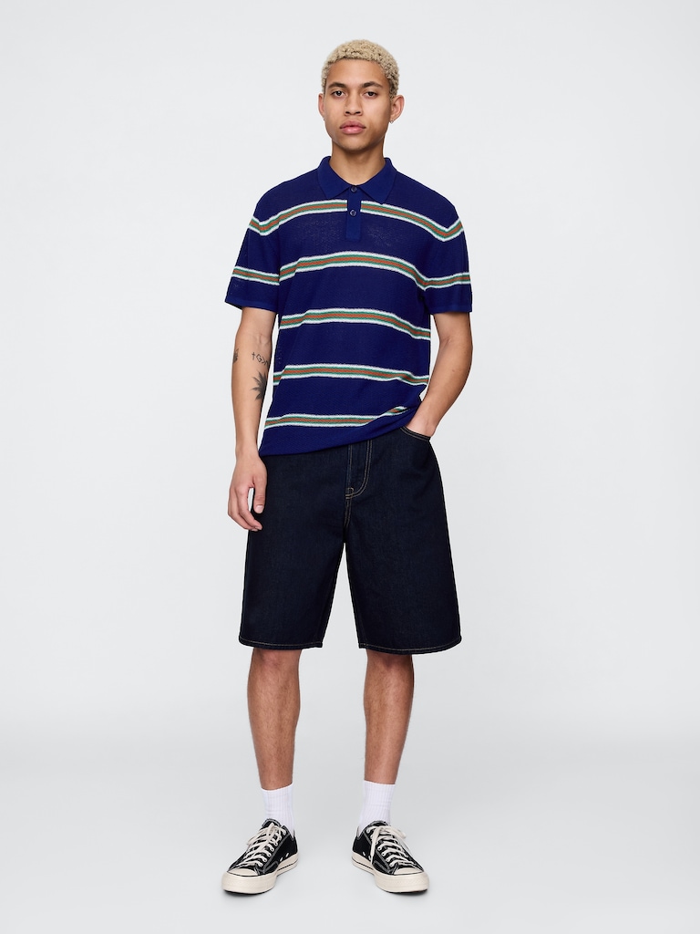 Textured Crochet Polo Sweater