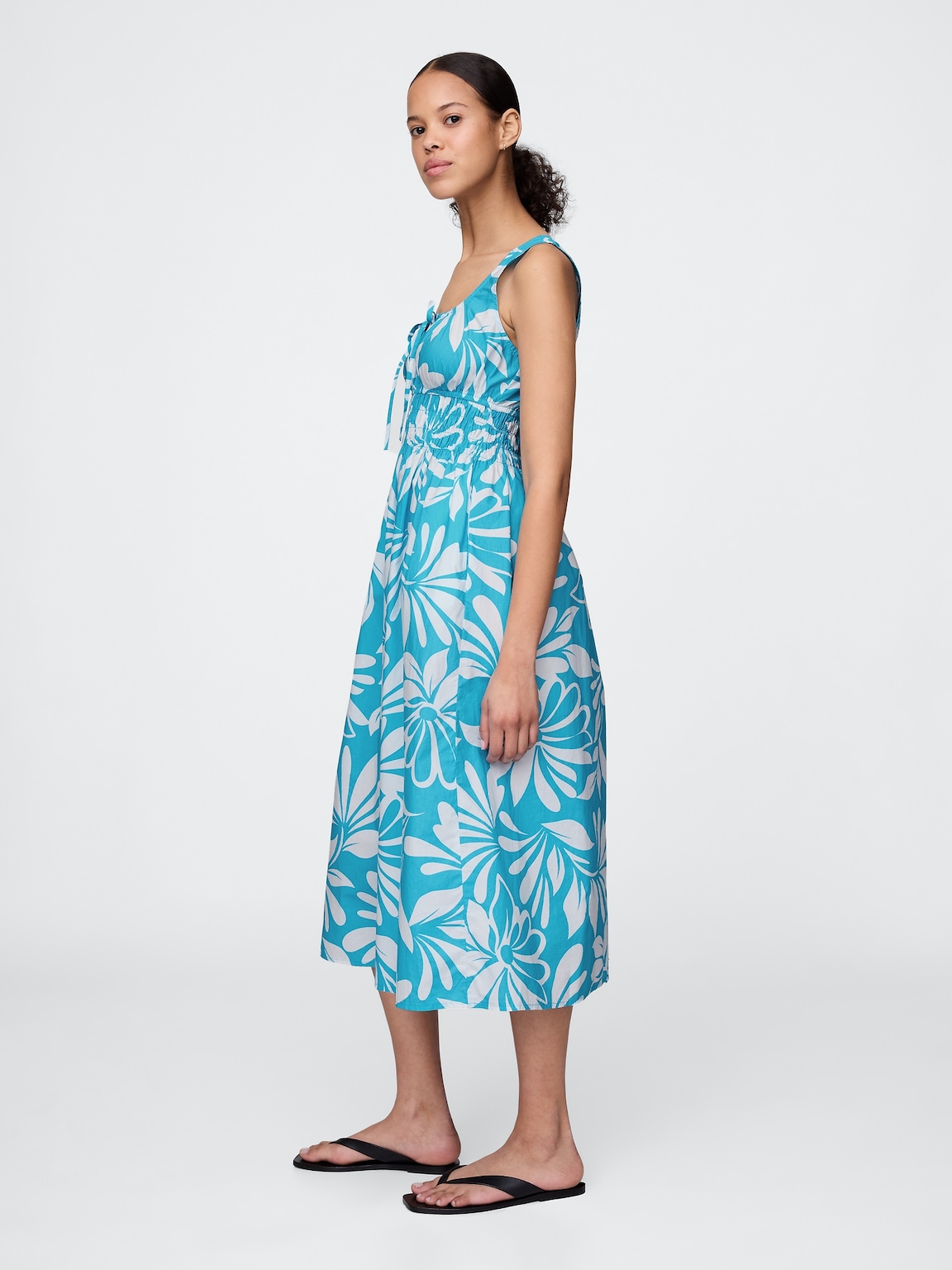 Poplin Smocked Midi Dress