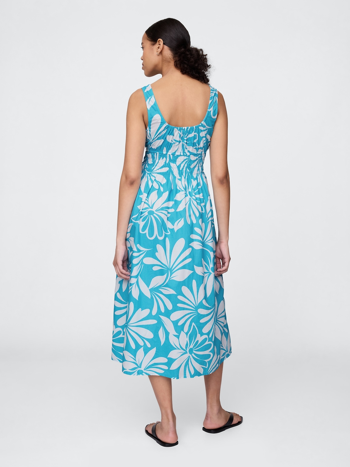 Poplin Smocked Midi Dress