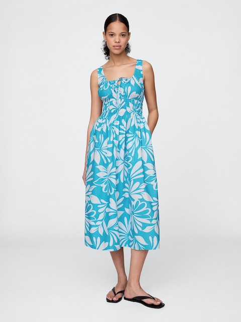 Poplin Smocked Midi Dress | Gap