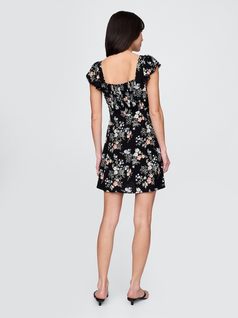 Crepe Flutter-Sleeve Mini Dress