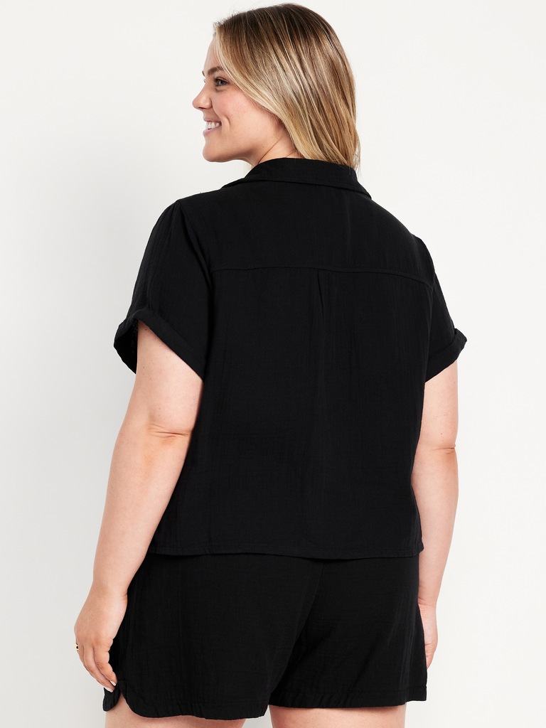 Crinkle Gauze Button-Down Shirt