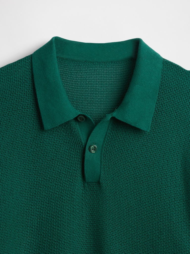 Textured Crochet Polo Sweater