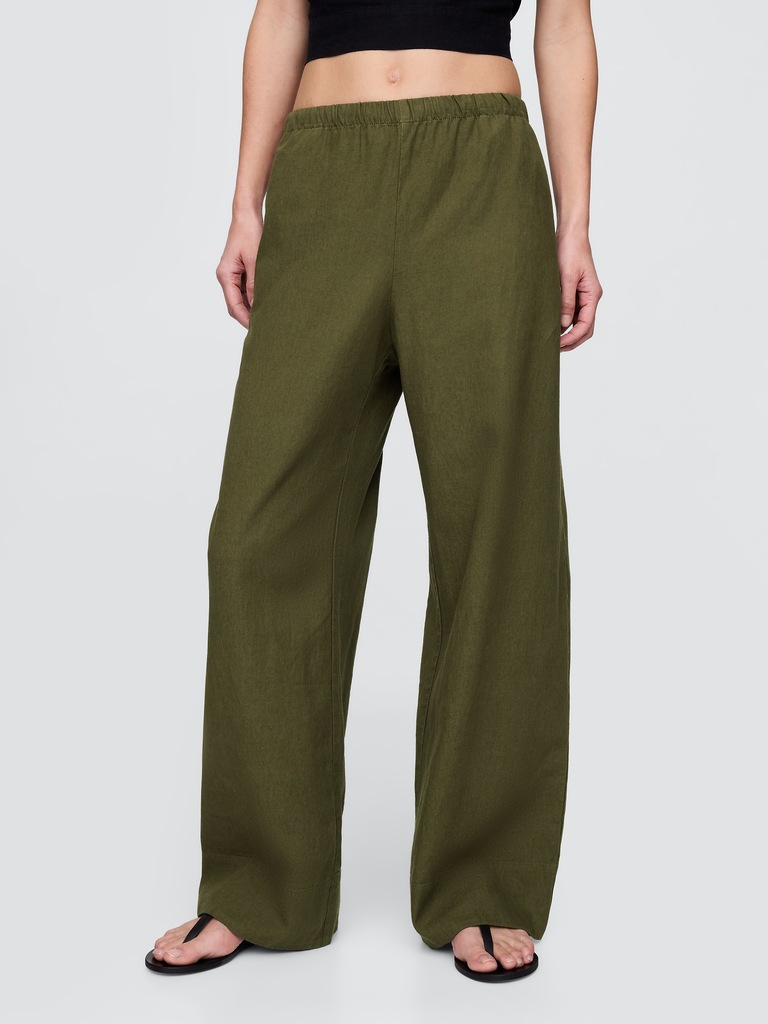 Linen-Blend Easy Wide-Hem Pants