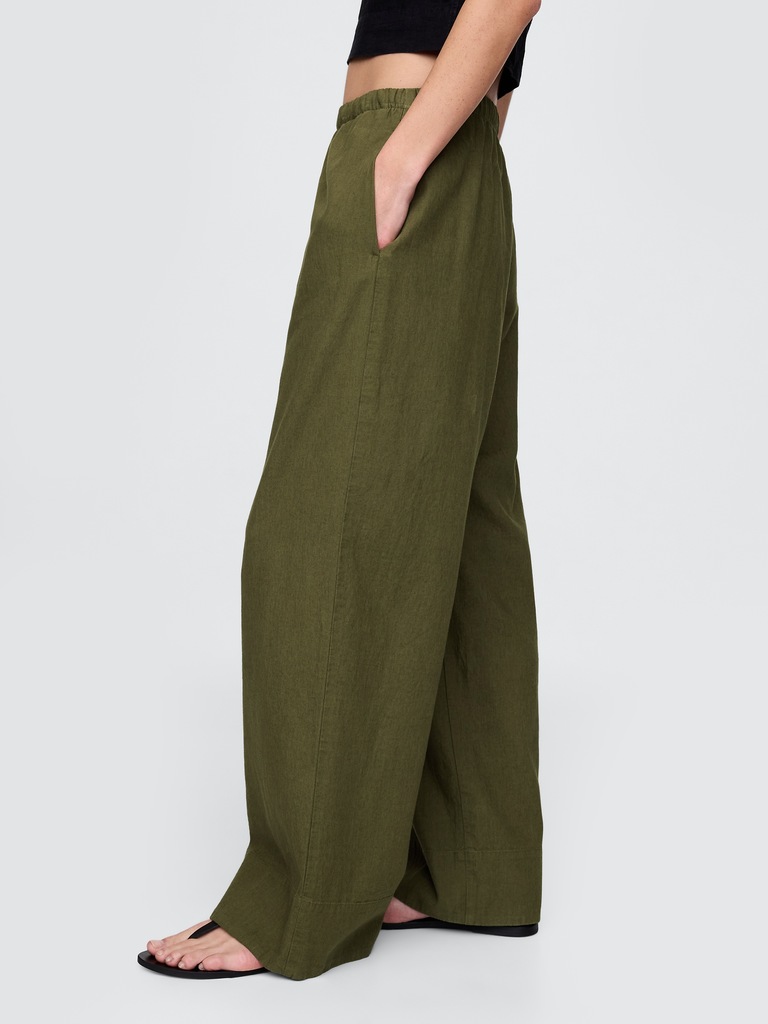 Linen-Blend Easy Wide-Hem Pants