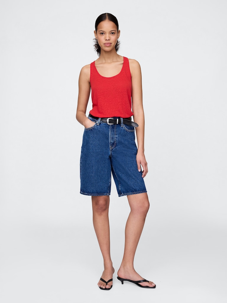 Linen-Blend Racerback Tank Top