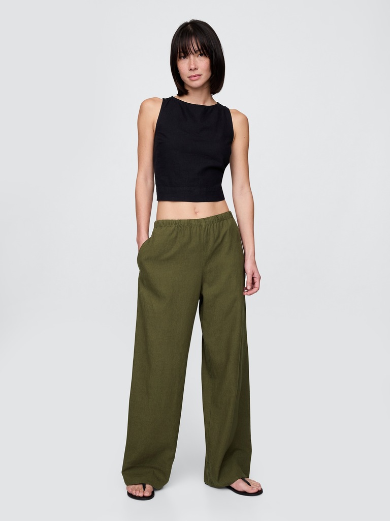 Linen-Blend Easy Wide-Hem Pants