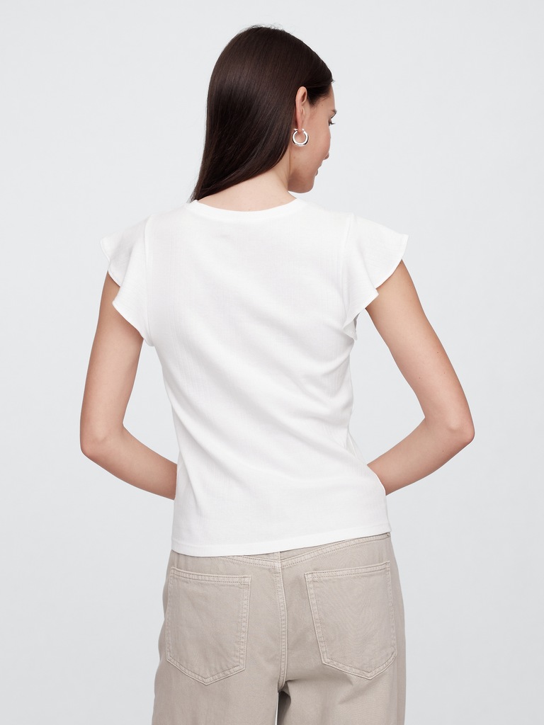 Ribbed Flutter Sleeve T-Shirt