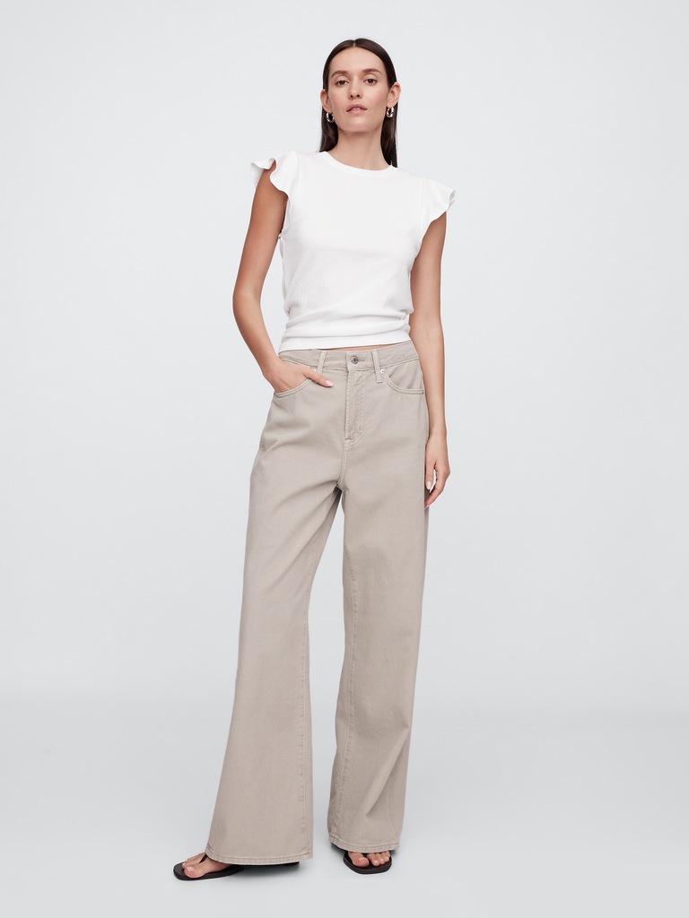 Ribbed Flutter Sleeve T-Shirt