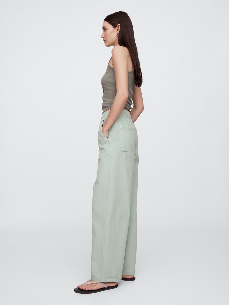 High Rise Pull-On Wide-Leg Utility Jeans