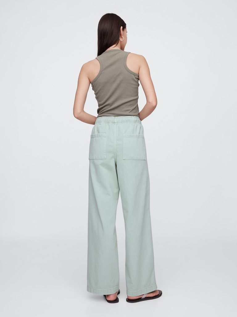 High Rise Pull-On Wide-Leg Utility Jeans