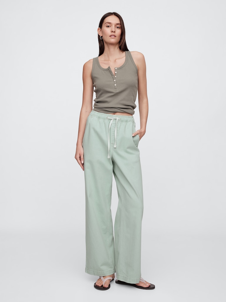 High Rise Pull-On Wide-Leg Utility Jeans