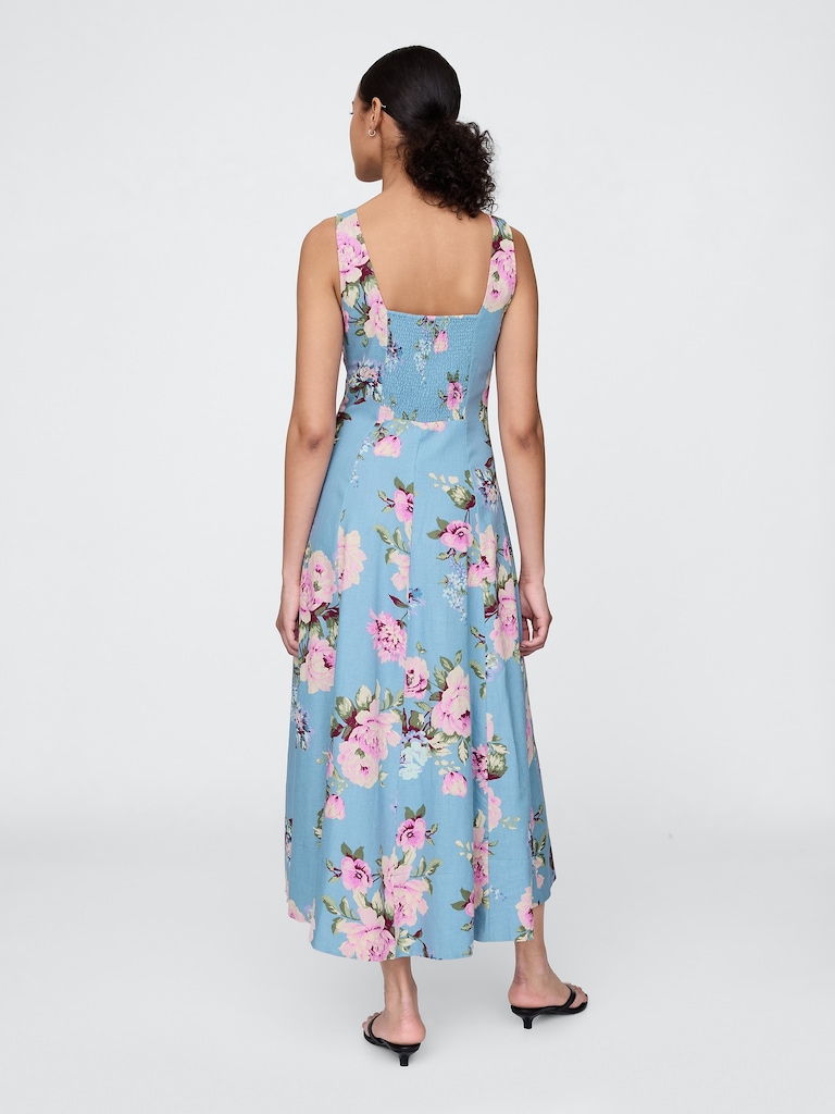 Linen-Blend Square-Neck Maxi Dress
