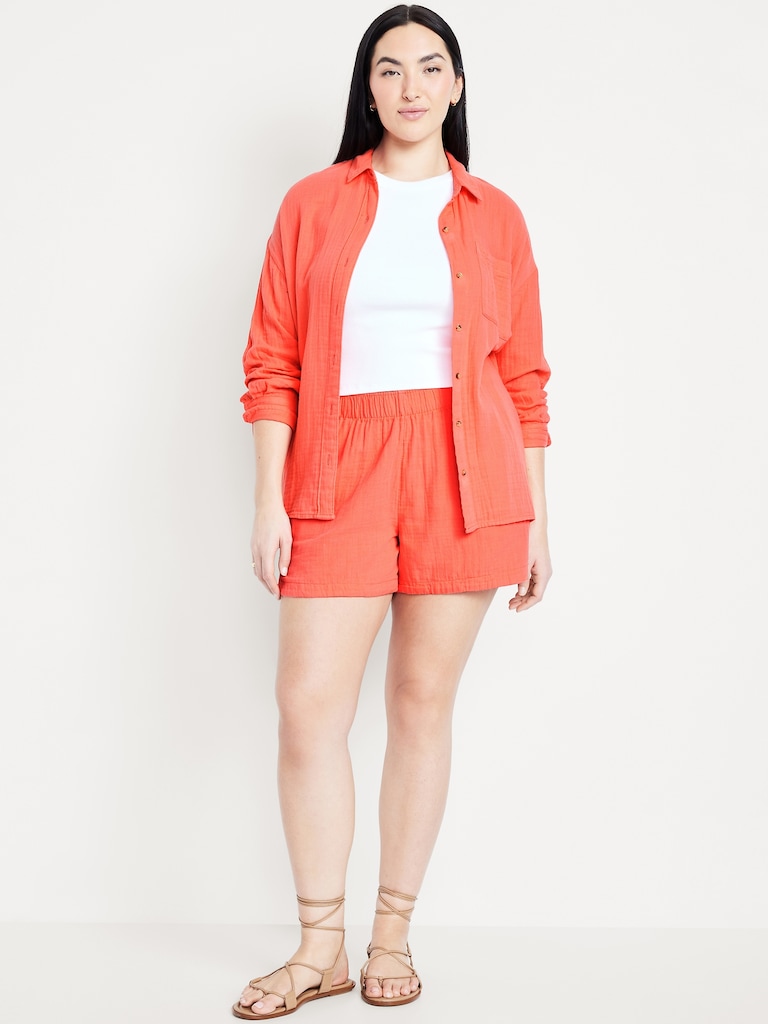 High-Waisted Crinkle Gauze Shorts -- 4-inch inseam