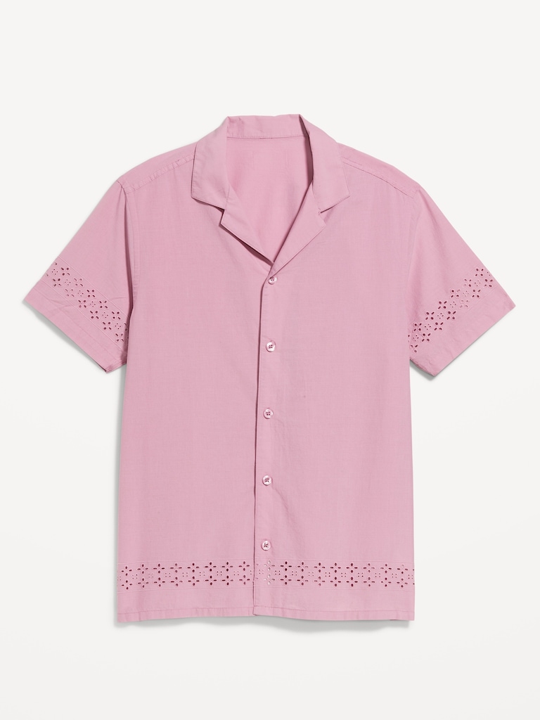 Chemise de vacances à manches courtes avec broderie anglaise
