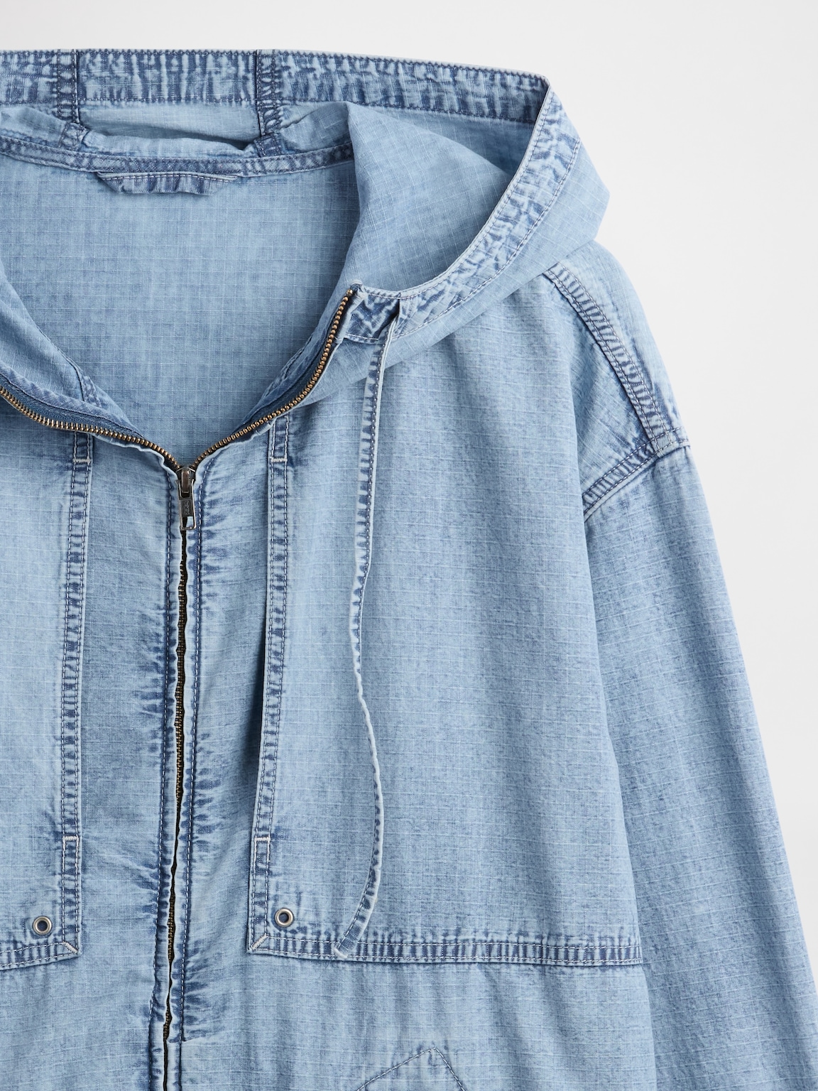 Denim Ripstop Oversized Anorak Zip Jacket