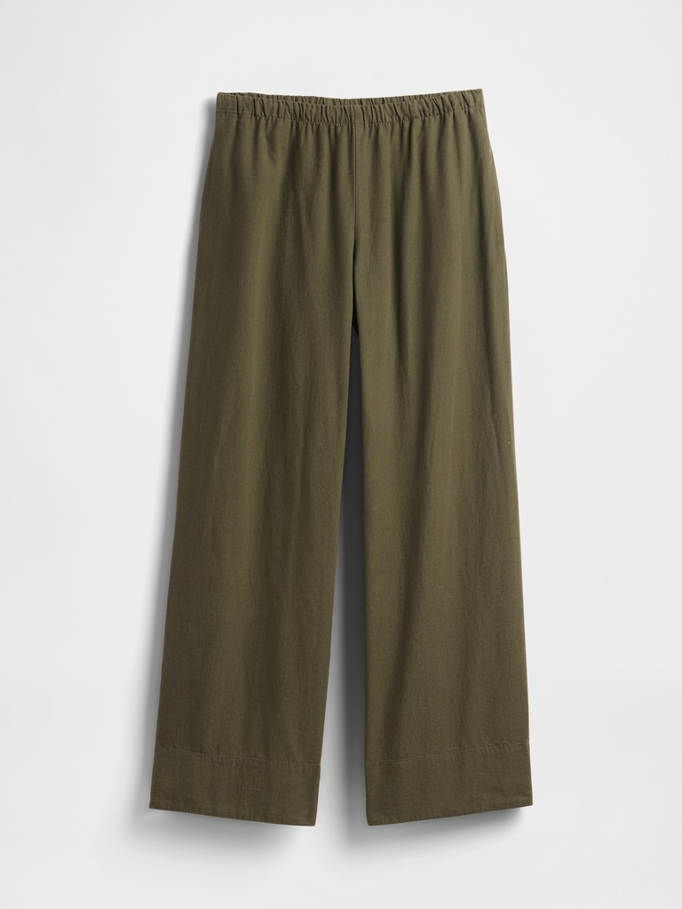 Linen-Blend Easy Wide-Hem Pants