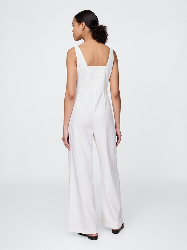 Linen-Blend Seamed Jumpsuit