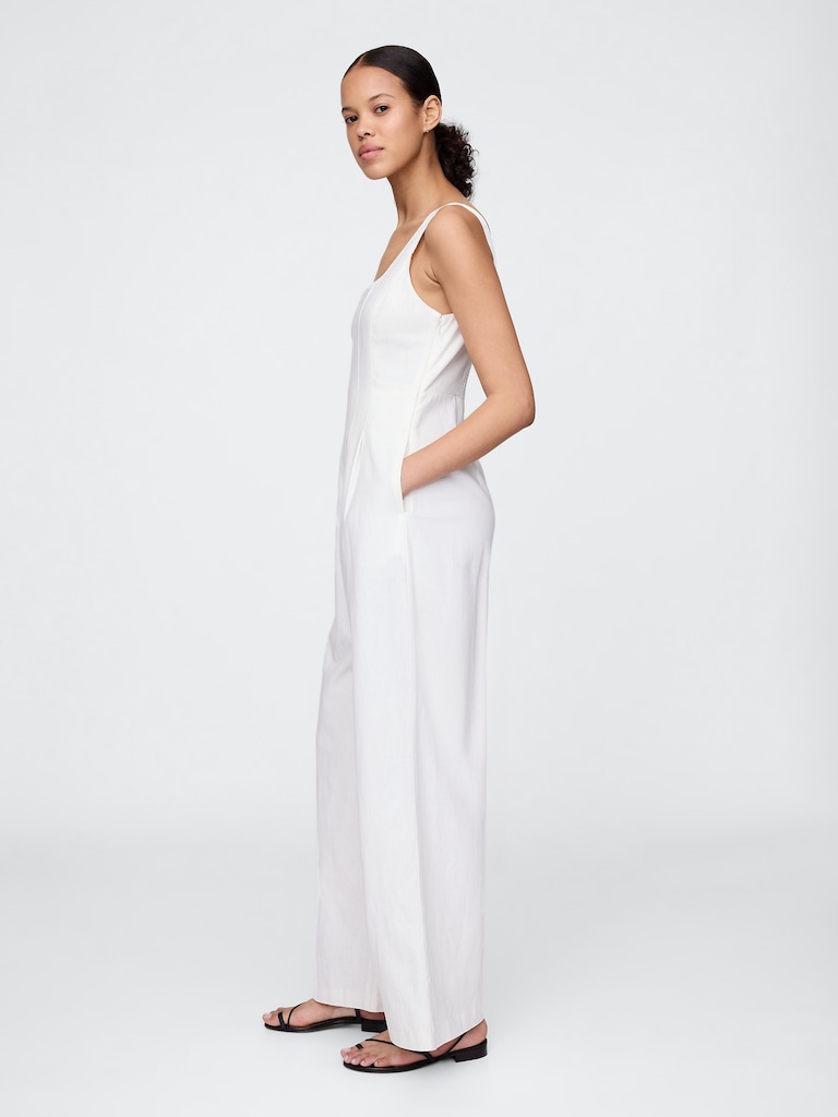 Linen-Blend Seamed Jumpsuit