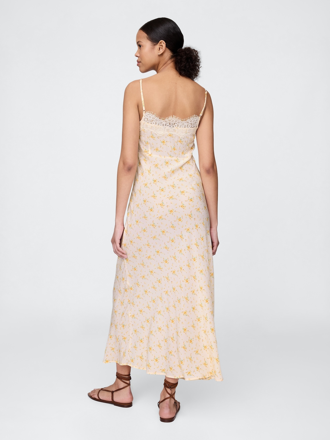 Crepe Lace-Trim Sweetheart Maxi Dress