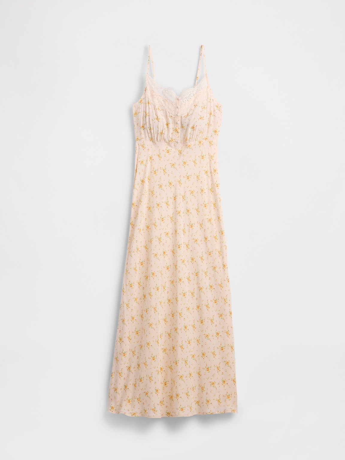 Crepe Lace-Trim Sweetheart Maxi Dress