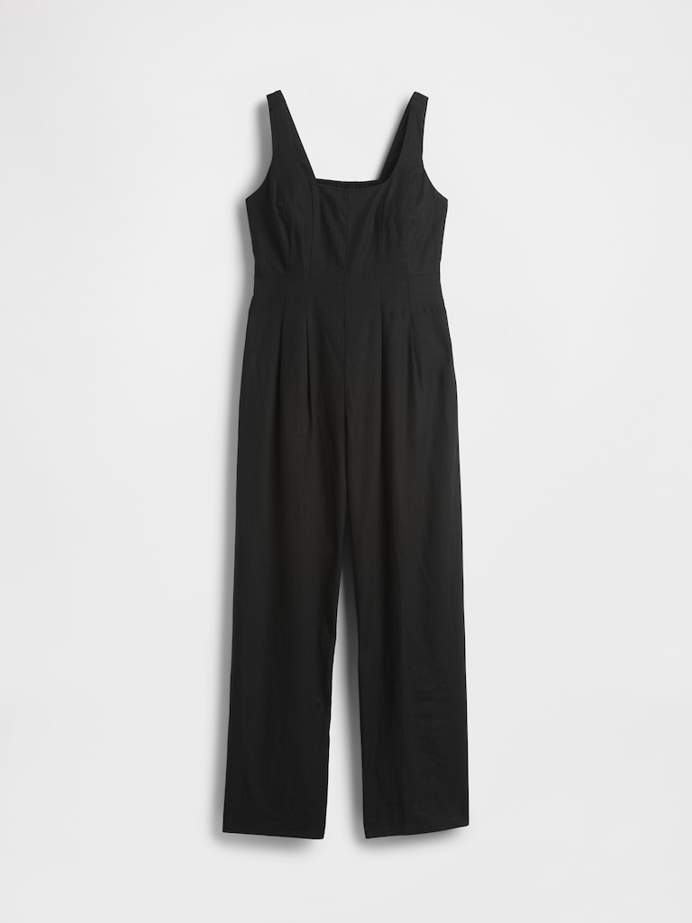 Linen-Blend Seamed Jumpsuit