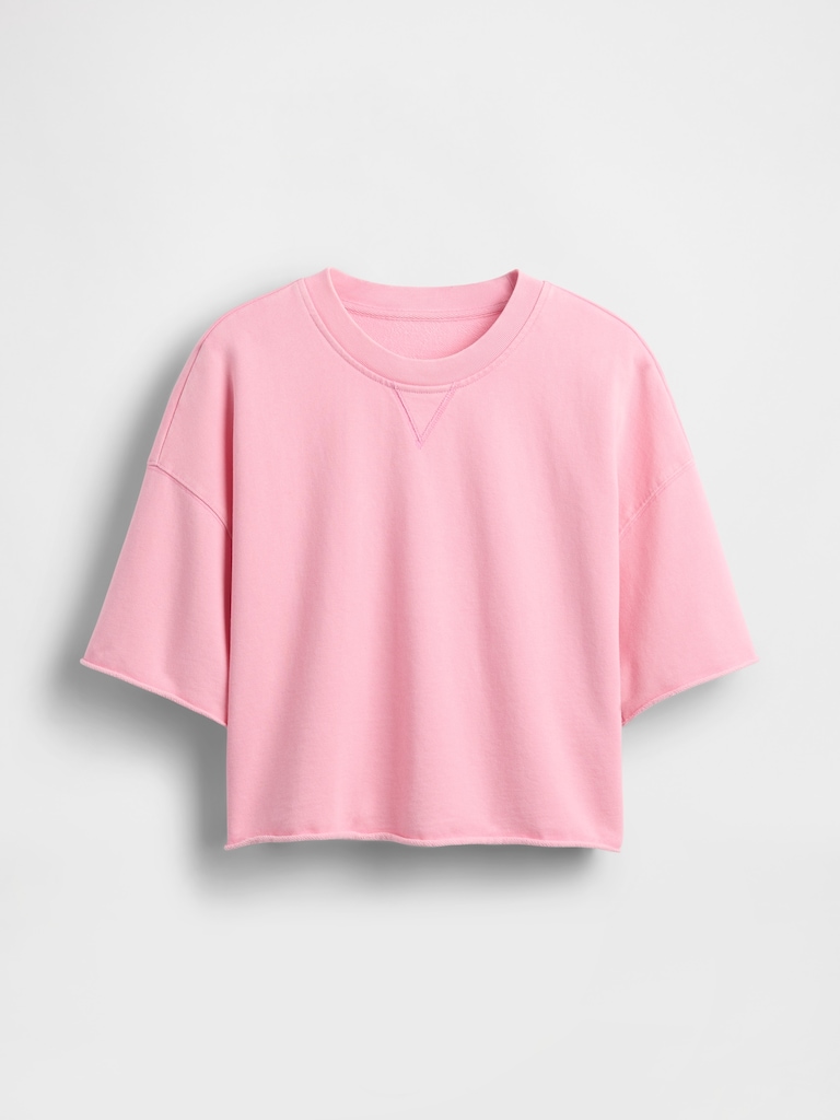 French Terry Rolled-Hem Crop Sweatshirt