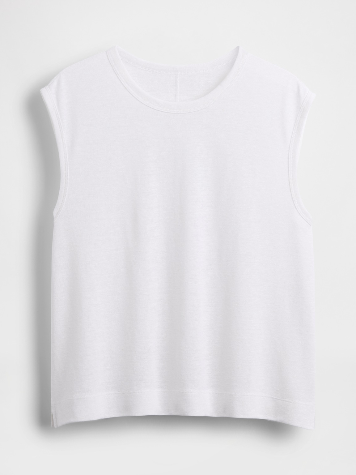 Linen-Blend Crewneck Shell Tank Top