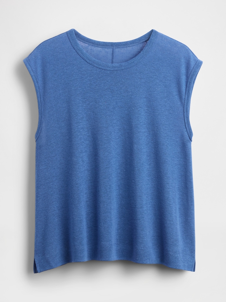 Linen-Blend Crewneck Shell Tank Top