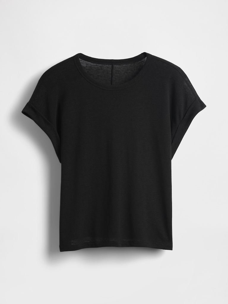 Linen-Blend Roll-Cuff T-Shirt
