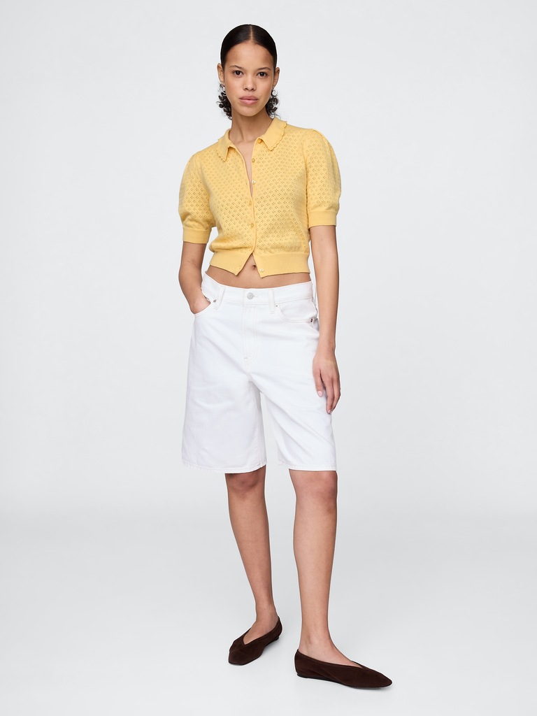 100% Cotton Pointelle Crop Cardigan