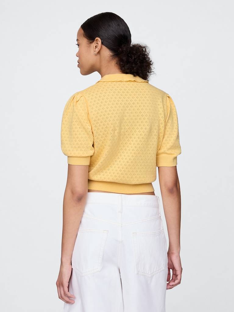 100% Cotton Pointelle Crop Cardigan