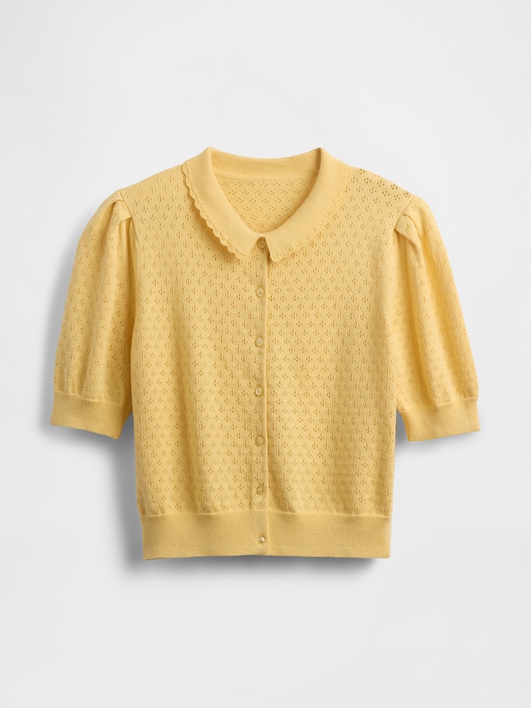 100% Cotton Pointelle Crop Cardigan