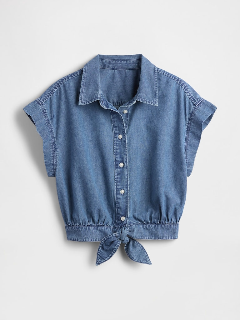 UltraSoft Denim Tie-Front Crop Shirt