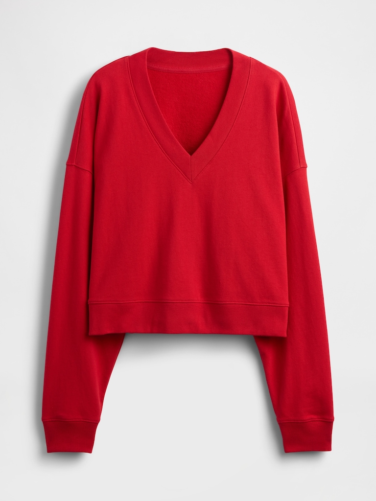 French Terry V-Neck Crop Sweatshirt