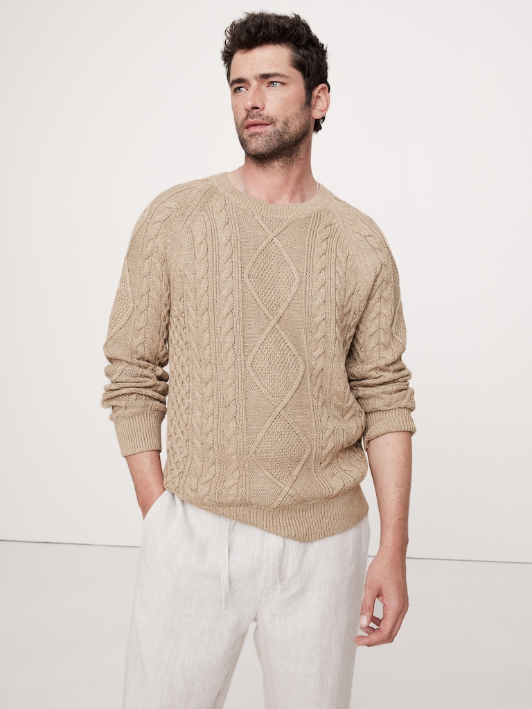 Cotton-Linen Cable-Knit Sweater