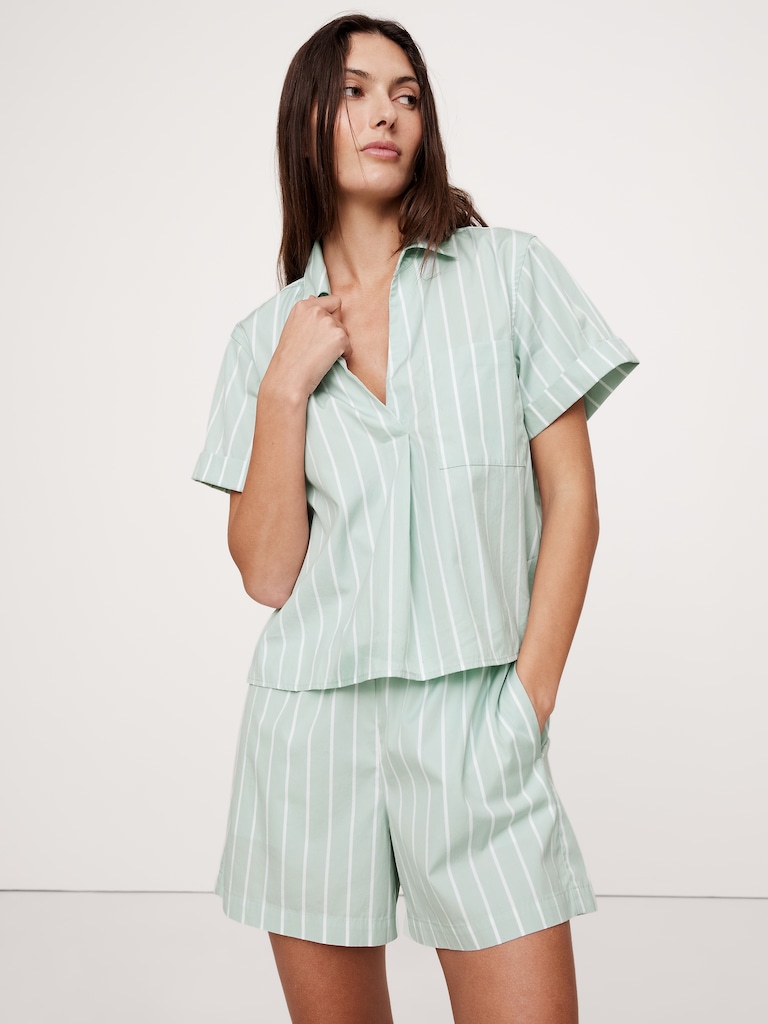 Cotton Poplin Cropped Popover Shirt