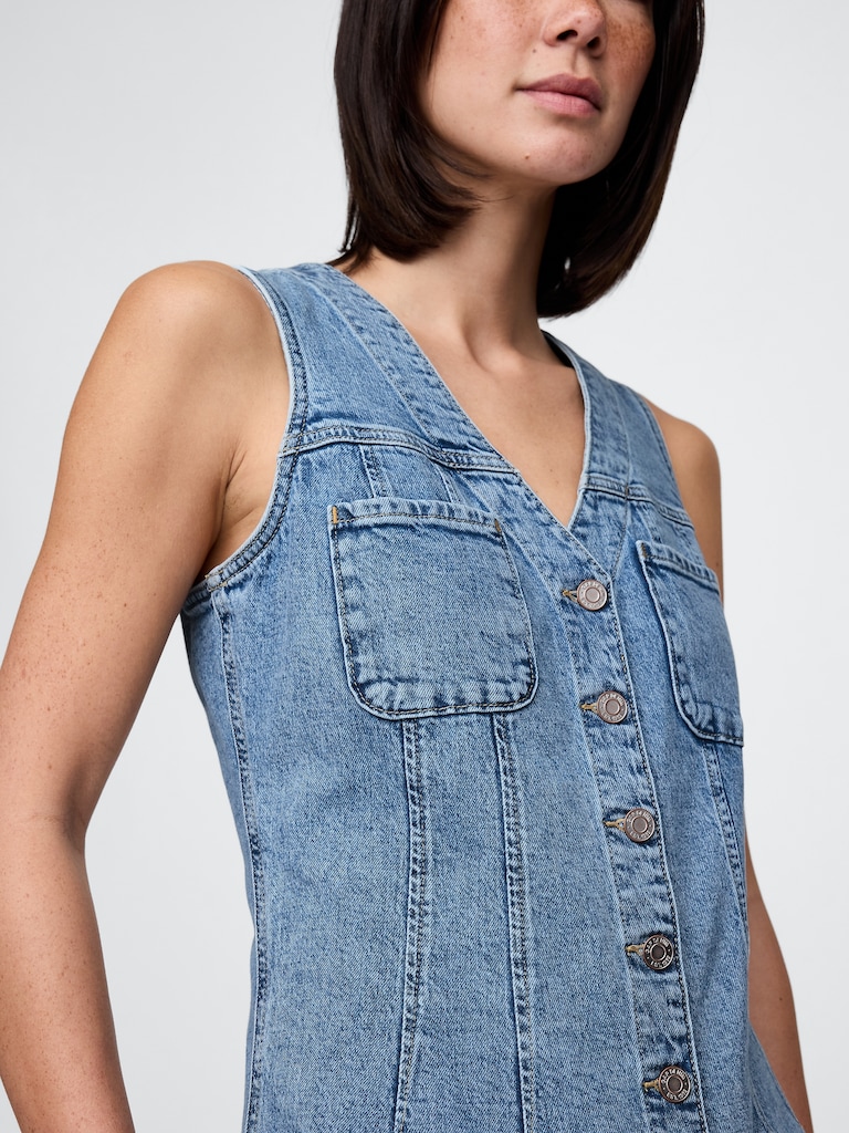 Denim V-Neck Mini Dress