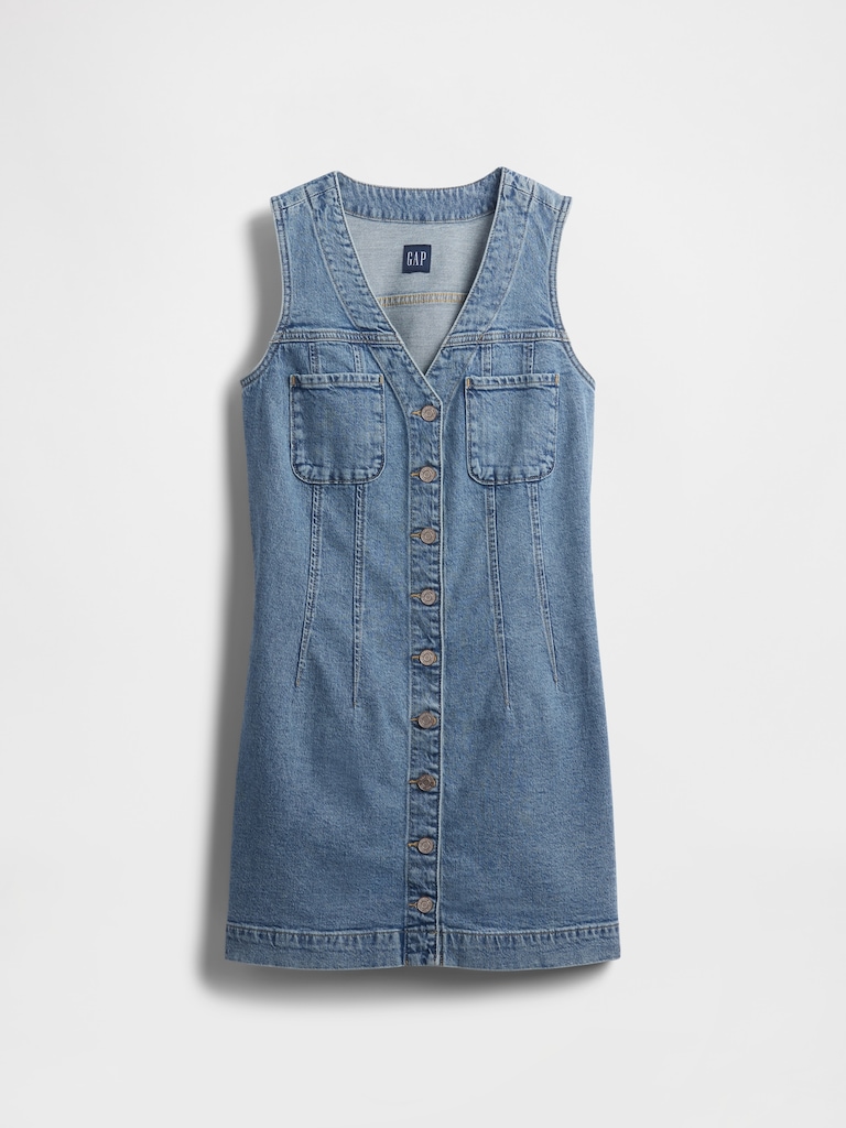 Denim V-Neck Mini Dress