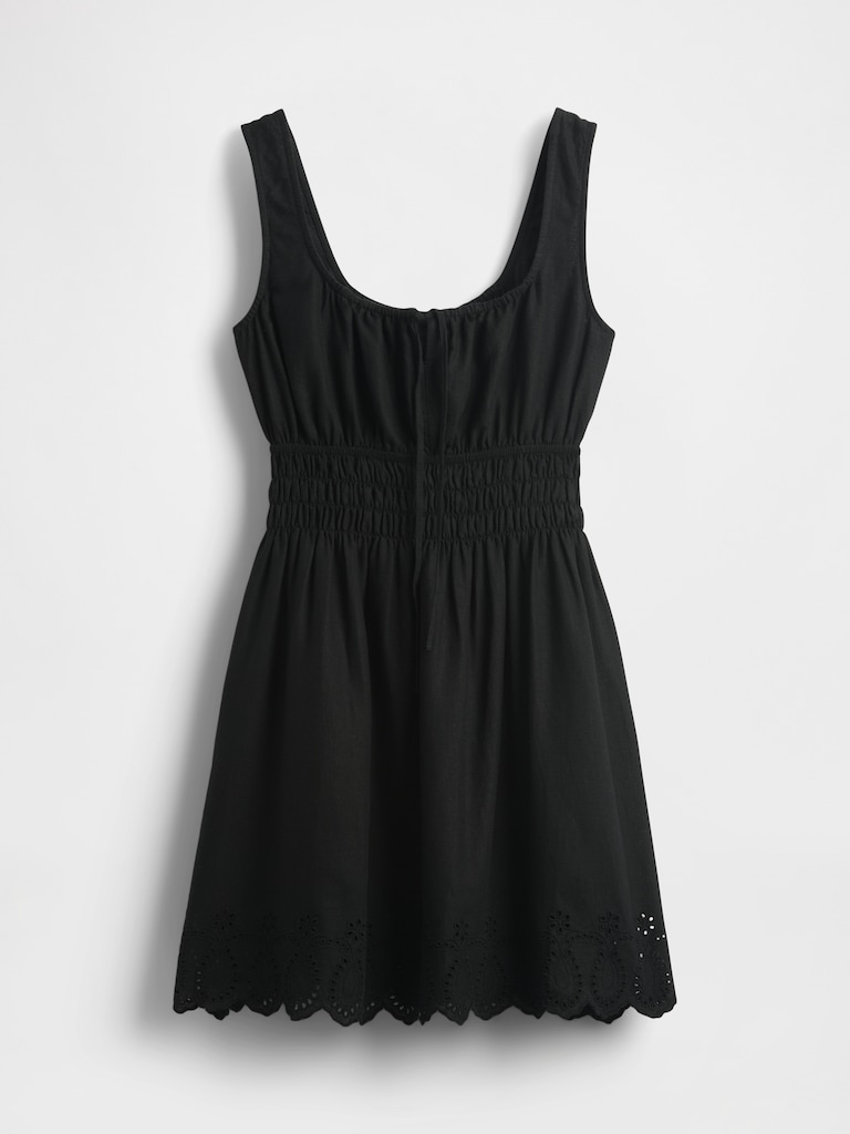 Linen-Blend Smocked Mini Dress