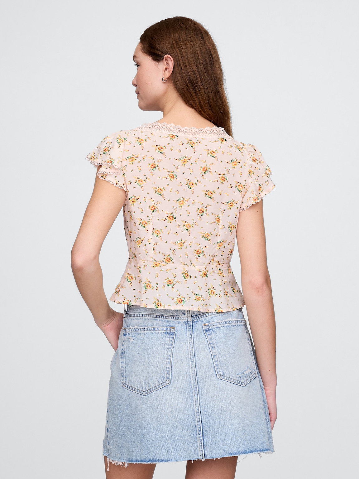 Lace-Trim Floral Top