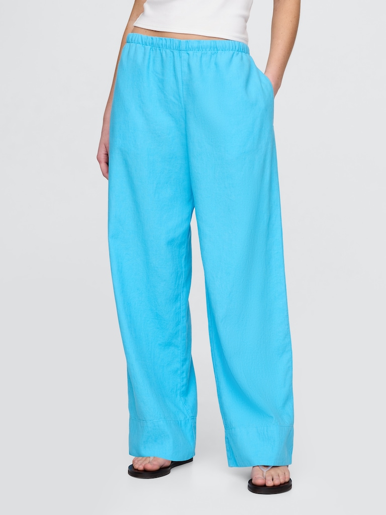 Linen-Blend Easy Wide-Hem Pants