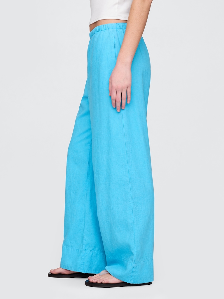 Linen-Blend Easy Wide-Hem Pants