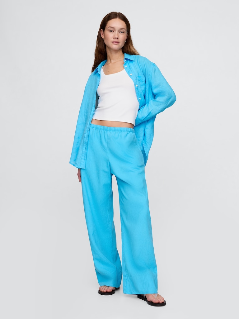 Linen-Blend Easy Wide-Hem Pants