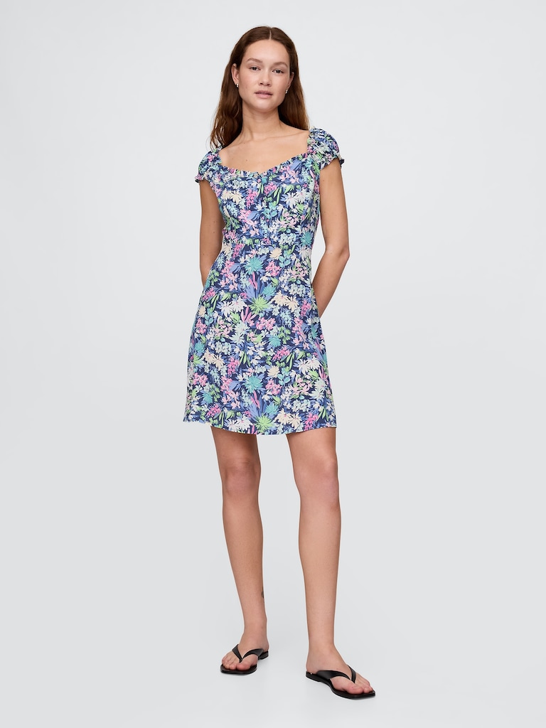 Puff-Sleeve Sweetheart Mini Dress