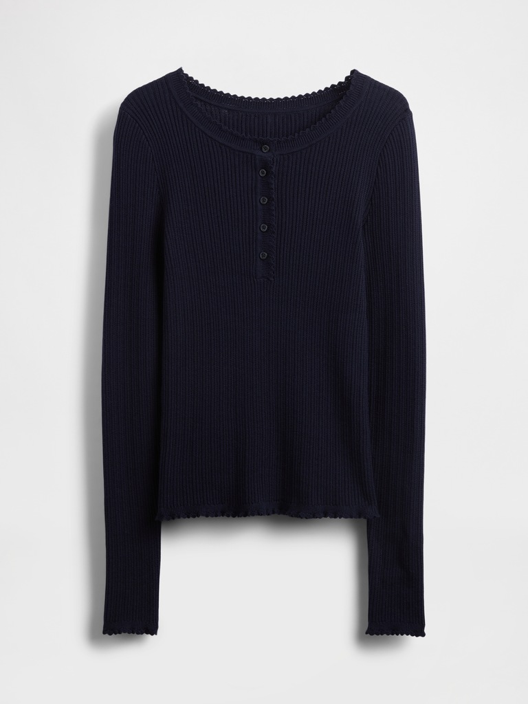 Pointelle Henley Sweater Top