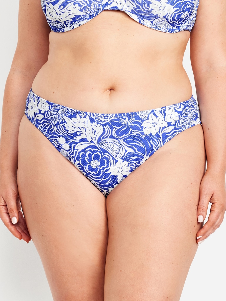 Mid-Rise Textured Bikini Swim Bottoms