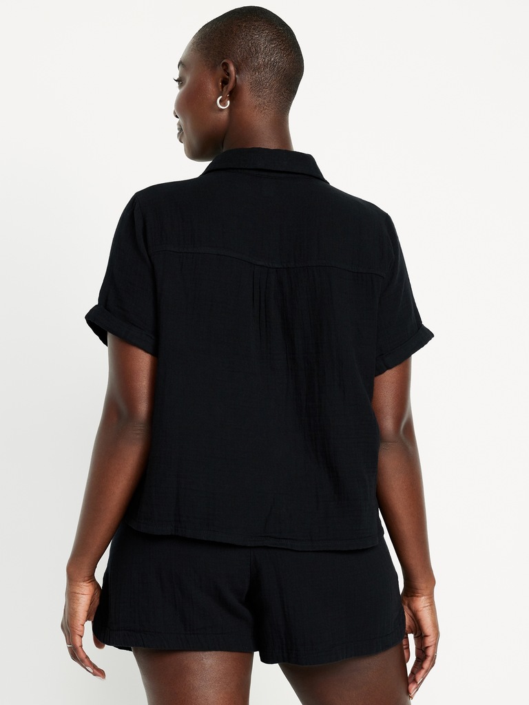 Crinkle Gauze Button-Down Shirt