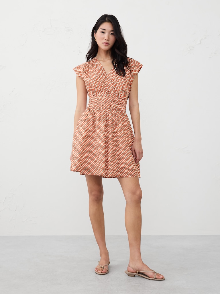 Voile Shirred-Waist Mini Dress