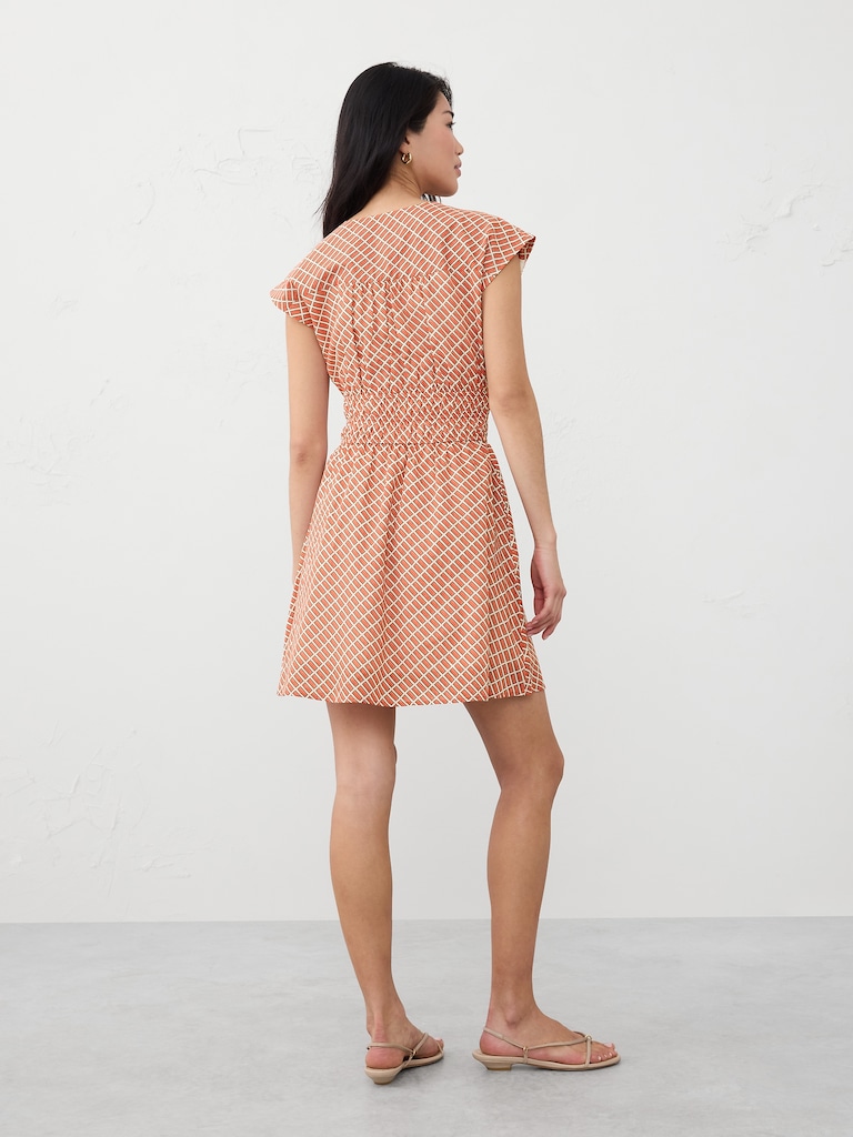 Voile Shirred-Waist Mini Dress